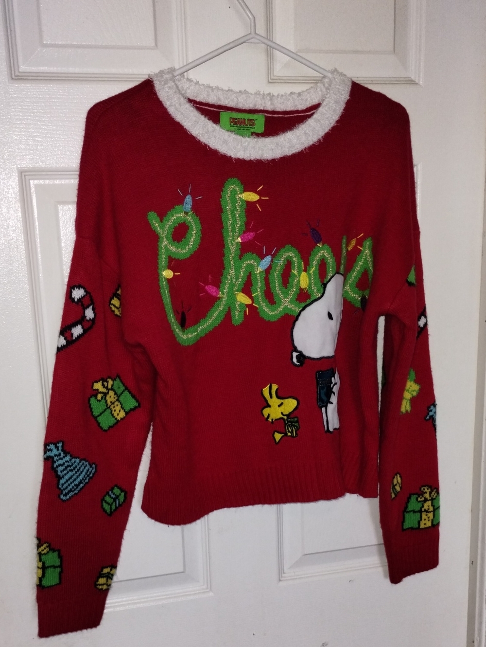 Peanuts Red Snoopy & Woodstock Holiday Crewneck Sweater - Women Size L